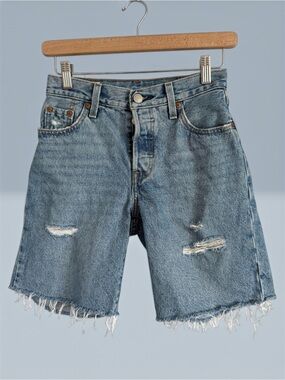 Levi's 501 Light Blue Distressed Denim Bermuda Shorts 23